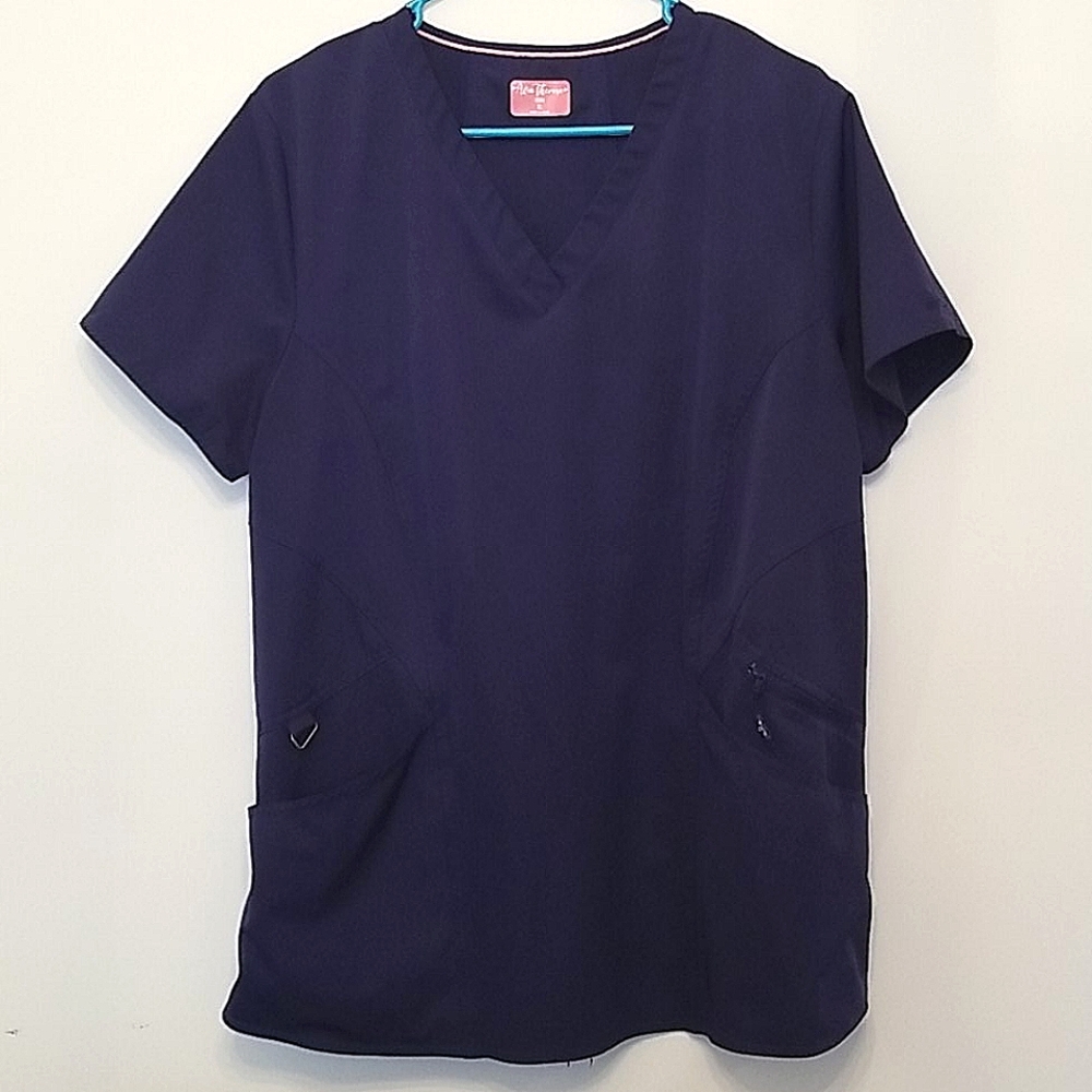 Ava Therese Back Knit Women's Scrub Top, XL Navy